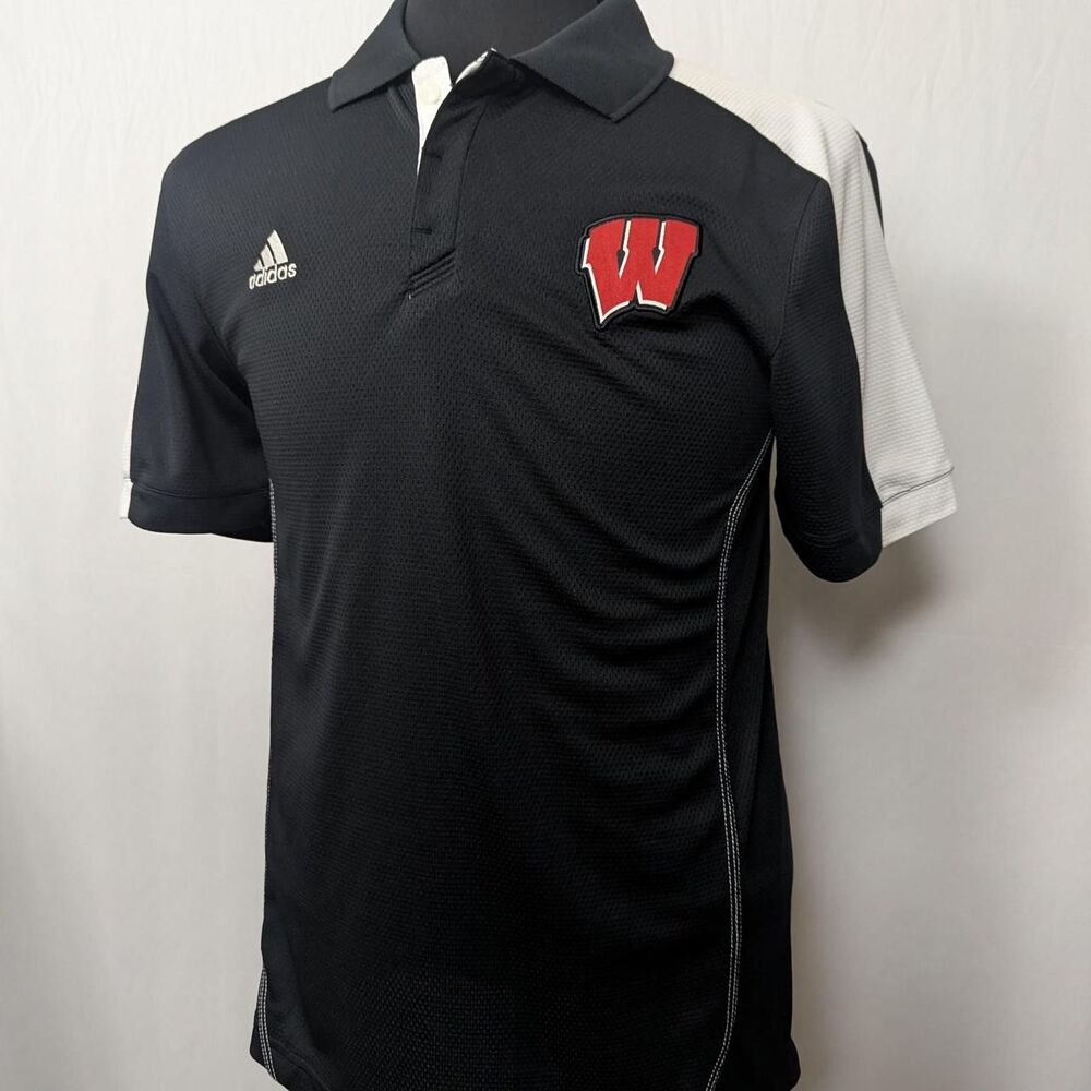 Adidas Men's Black Wisconsin Badgers College Football Polo Shirt Small